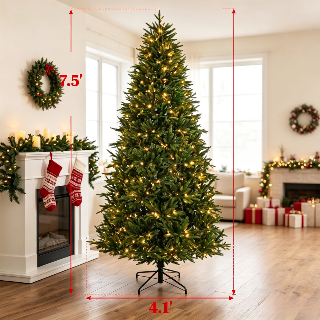 7.5-Foot Hinged Nordmann Fir Prelit Christmas Tree