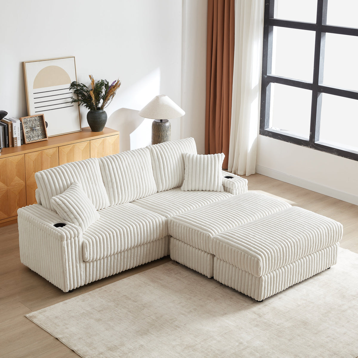 84-Inch Corduroy 3-Seater Sofa