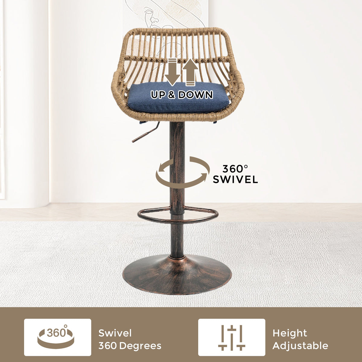 Modern Swivel Bar Stools Set of 2 Adjustable Counter Height Chairs