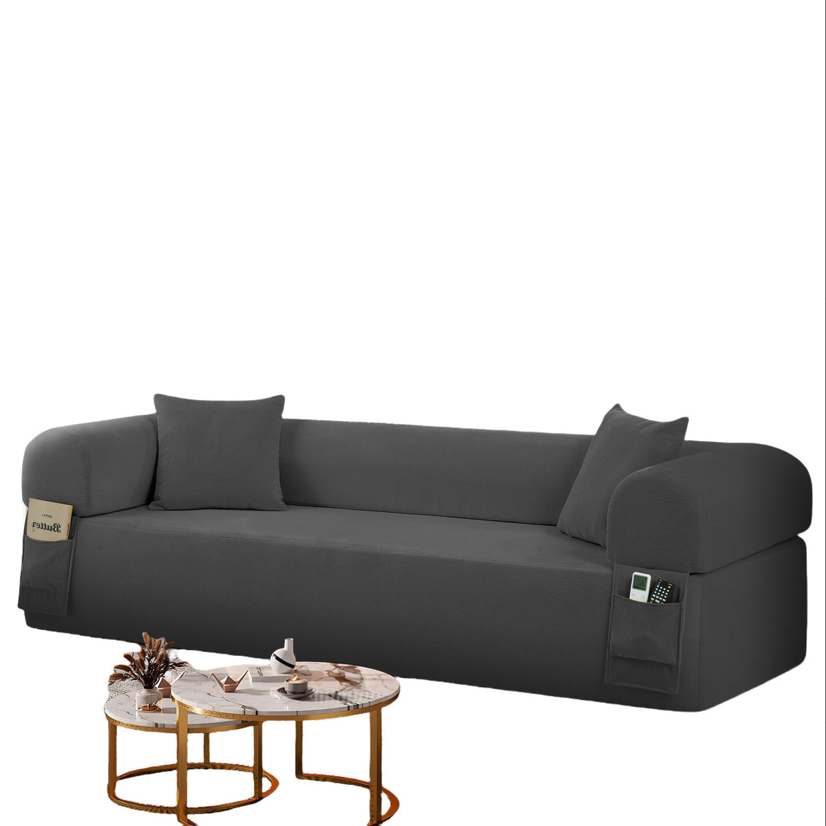 Spring Sofa with High-Quality Fabric, Pillows & Storage