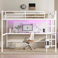 Metal Queen Size Loft Bed with Power Outlet and LED Lighting