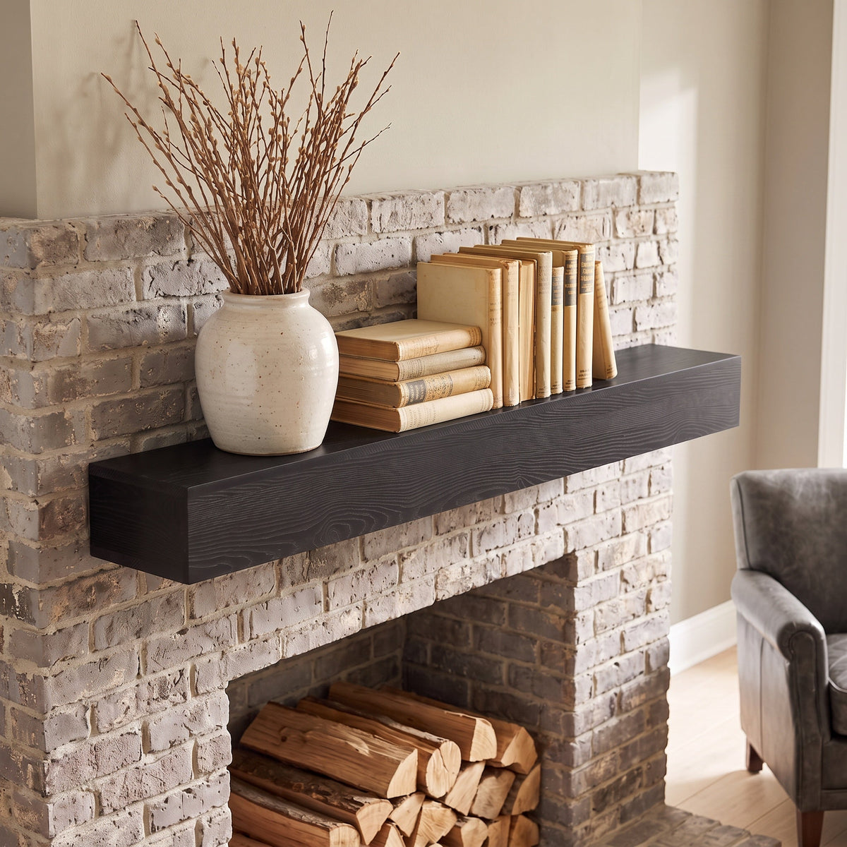 60'' Fireplace Mantel Pine Wood Wall-Mounted Shelf