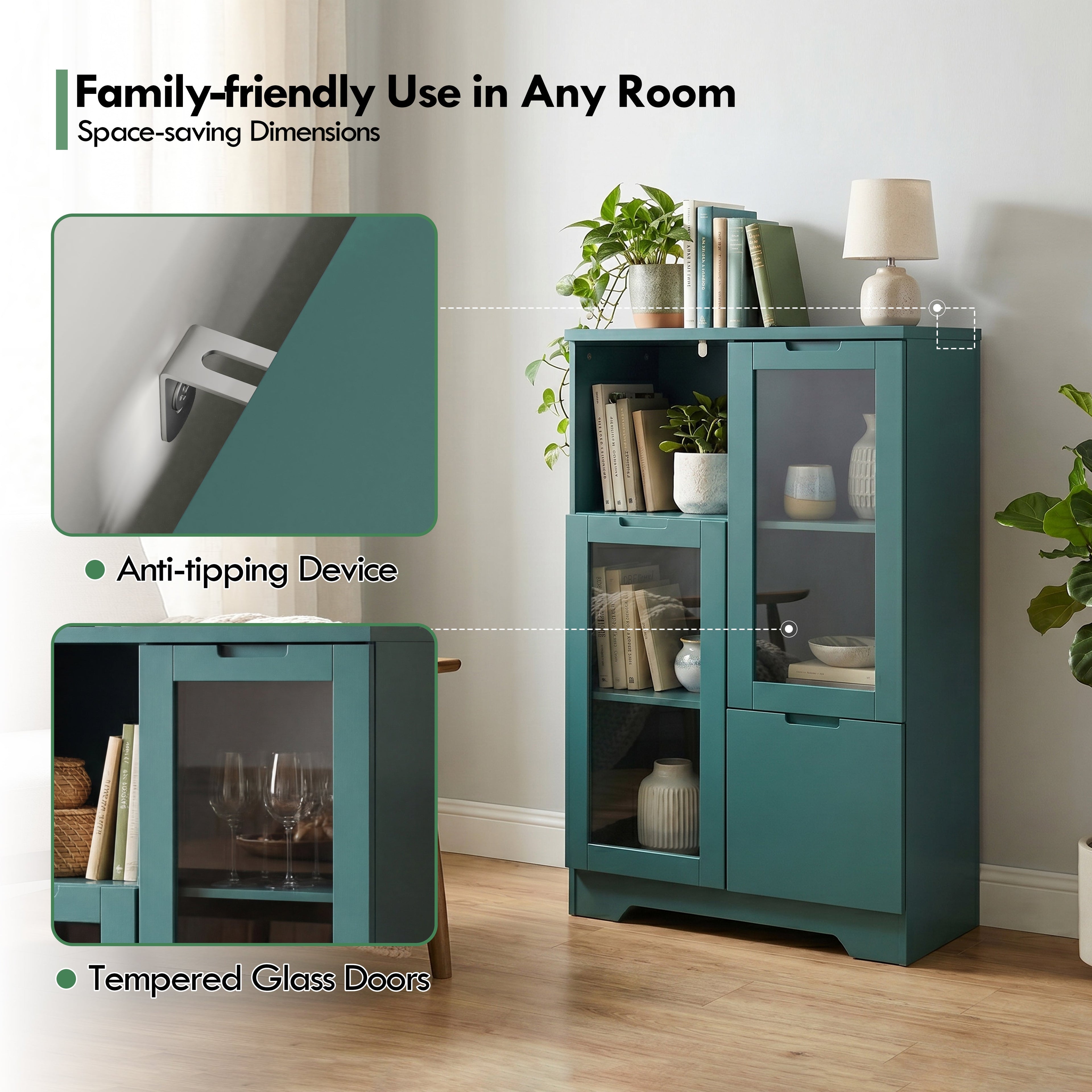 MDF Painted Cabinet with Glass Doors and Drawer