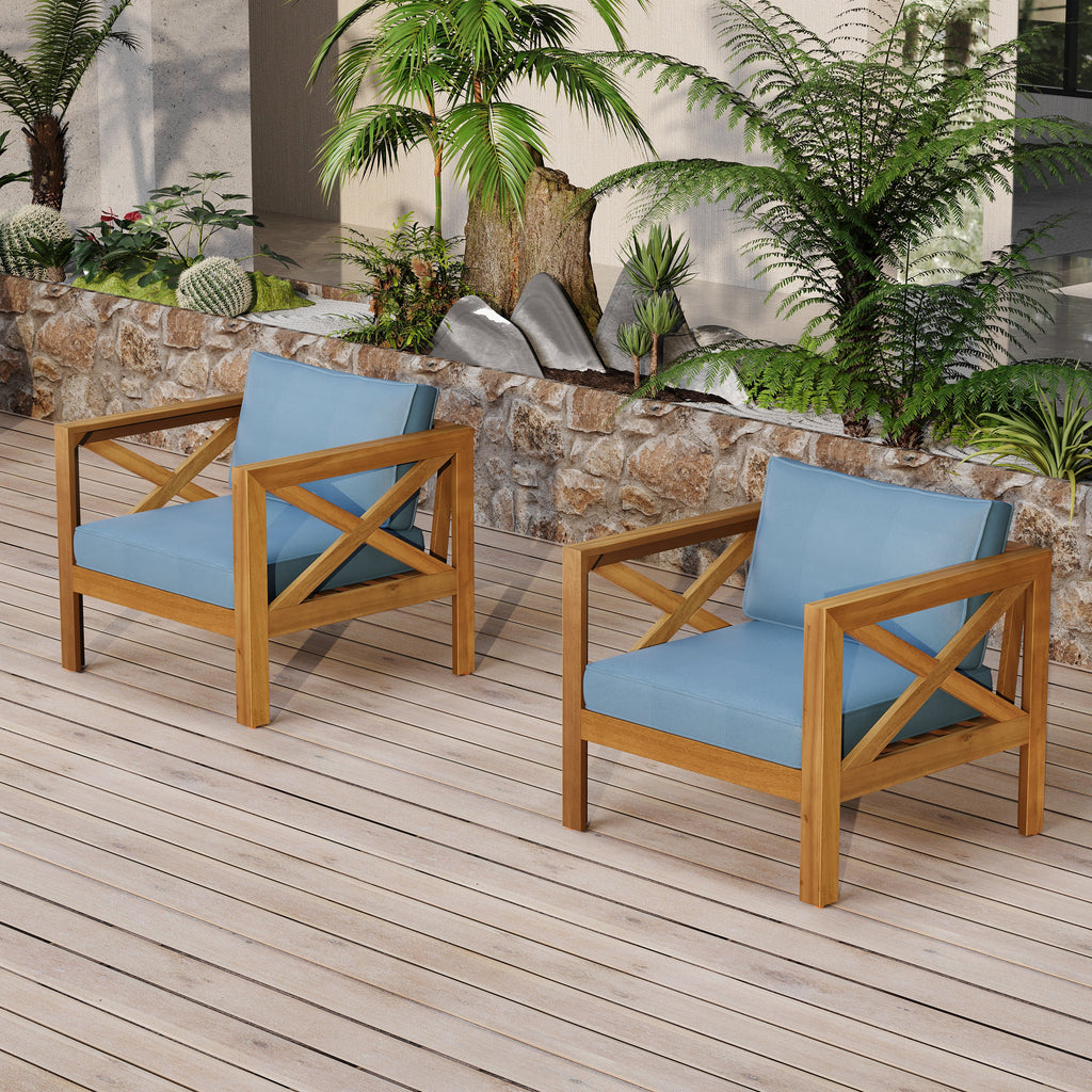 Patio Conversation Set with Outdoor Wood Chairs and Side Table