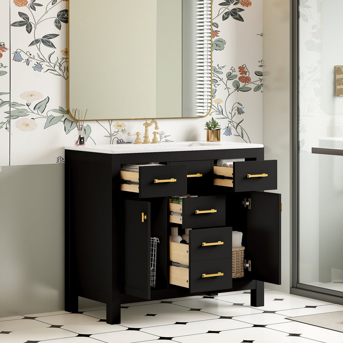 36'' Bathroom Vanity with Ceramic Sink Combo Set