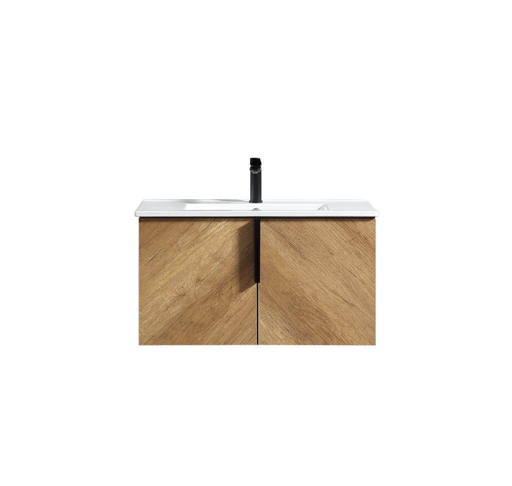 36 Inch Wall-Mounted Bathroom Vanity with 3D Fluted Panel