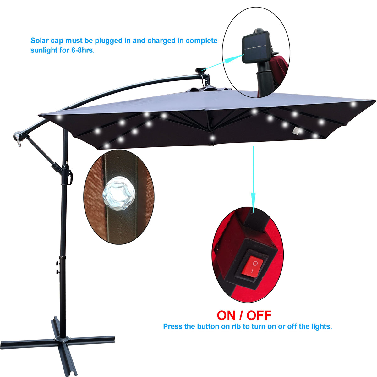 Square 2.5X2.5M Outdoor Patio Umbrella