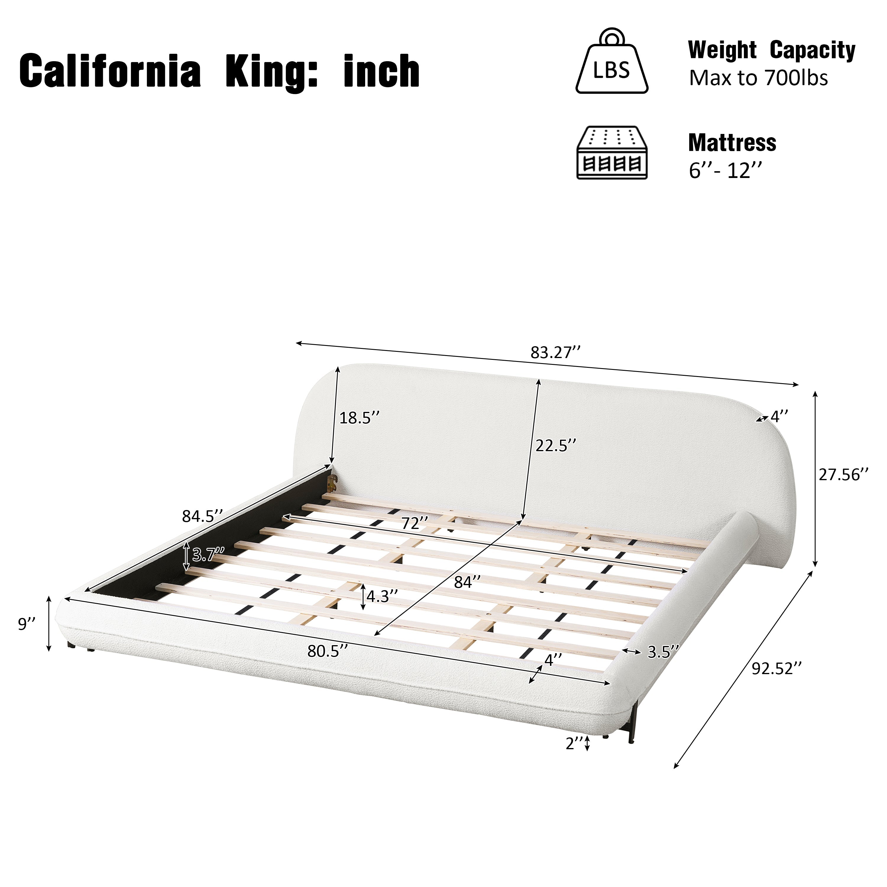 California King Size Bed Frame with Boucle Fabric