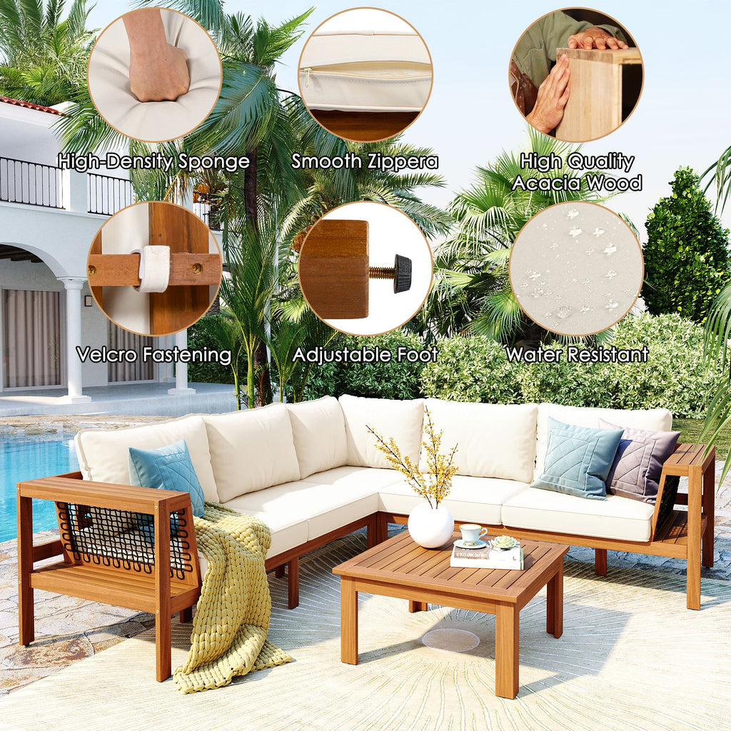GO 4 Pieces Outdoor Acacia Wood Sofa Set