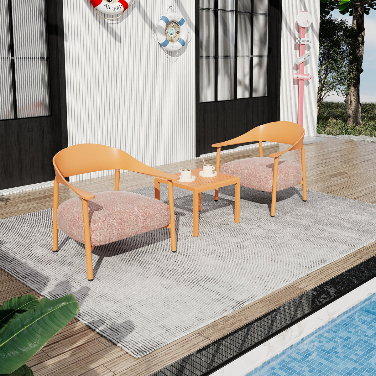 Summer Modern 2-Piece Accent Chair Set with Coffee Table – Apricot