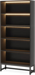 70.87" Black 5-Tier LED Library Bookshelf