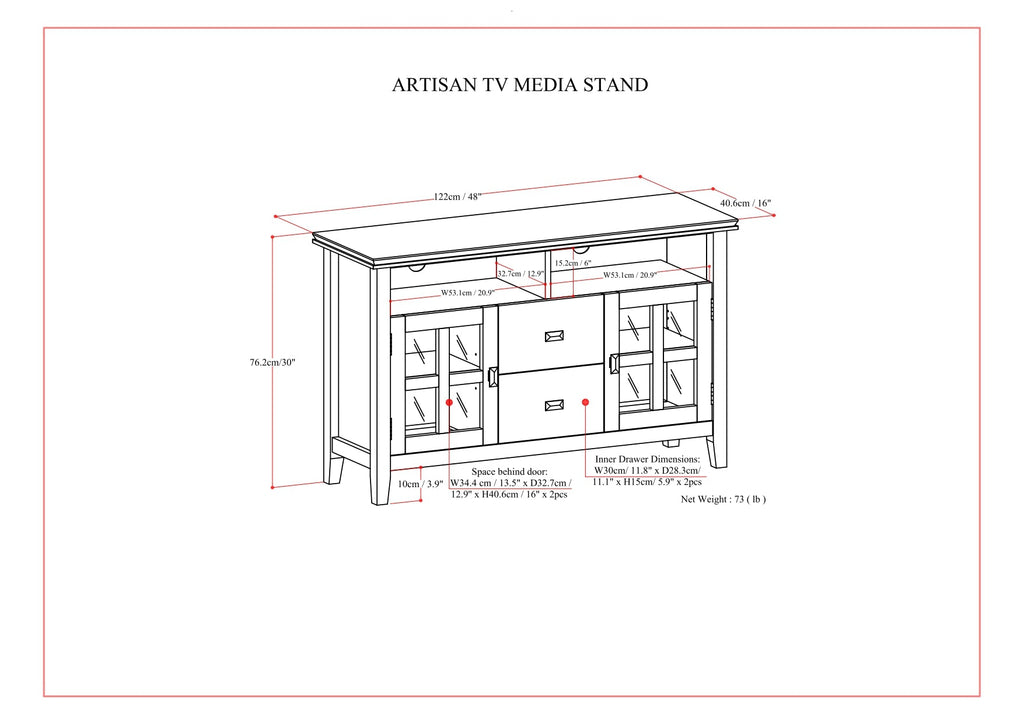 Artisan 48 Inch Wide Solid Wood TV Stand in Russet