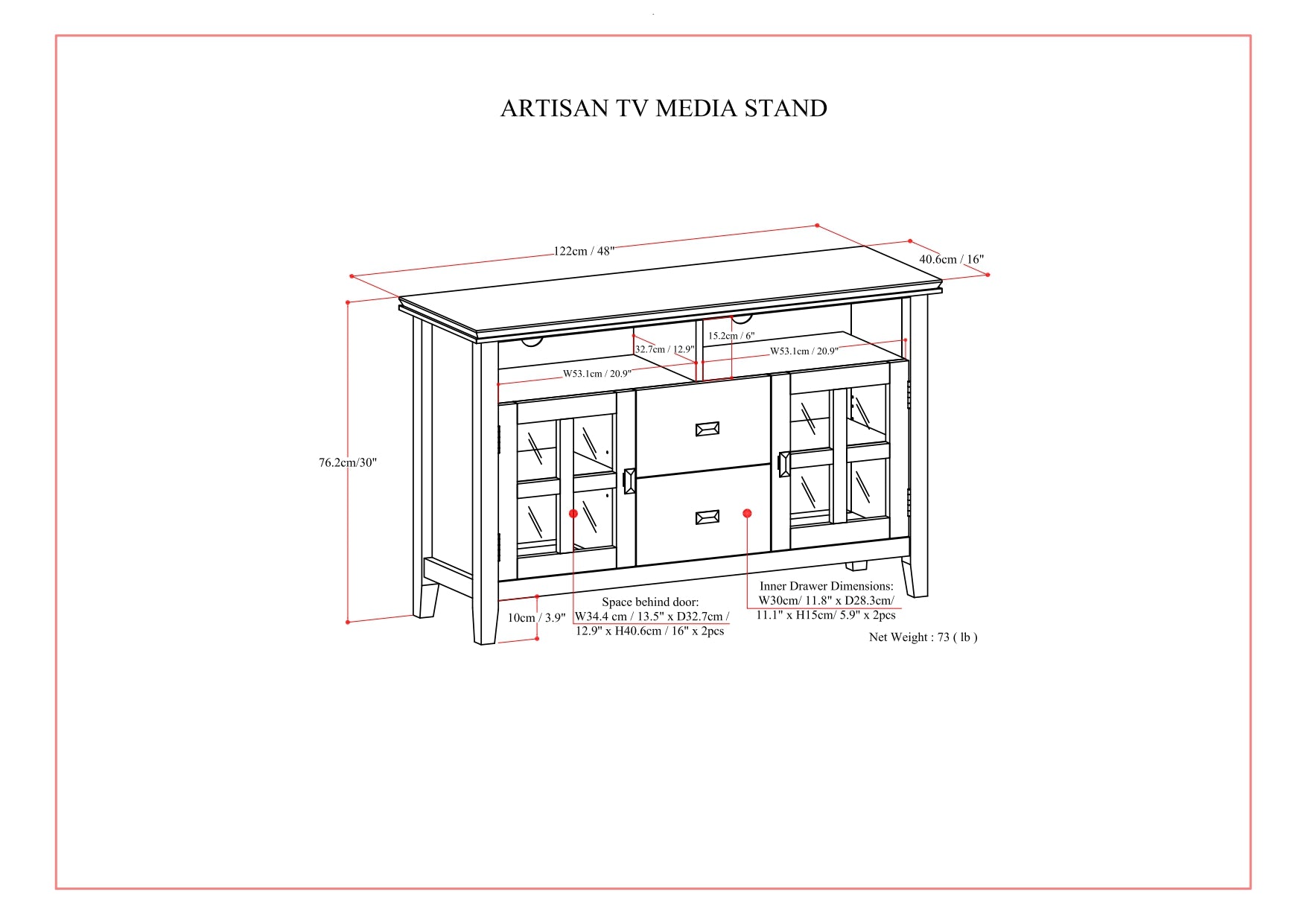 Artisan 48 Inch Wide Solid Wood TV Stand in Russet