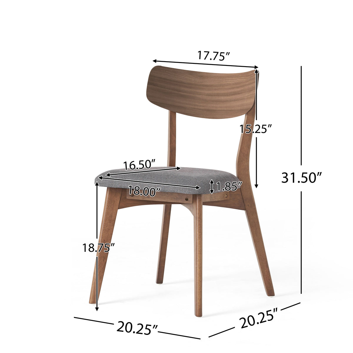 5-Piece Upholstered Dining Set With Rubberwood Frame, Grey+Walnut+Black