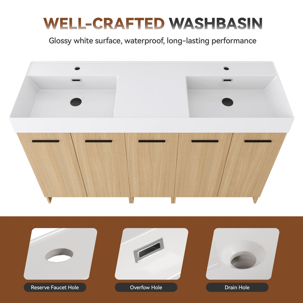 60" Double Sink Bathroom Vanity Set with Tall Cabinet