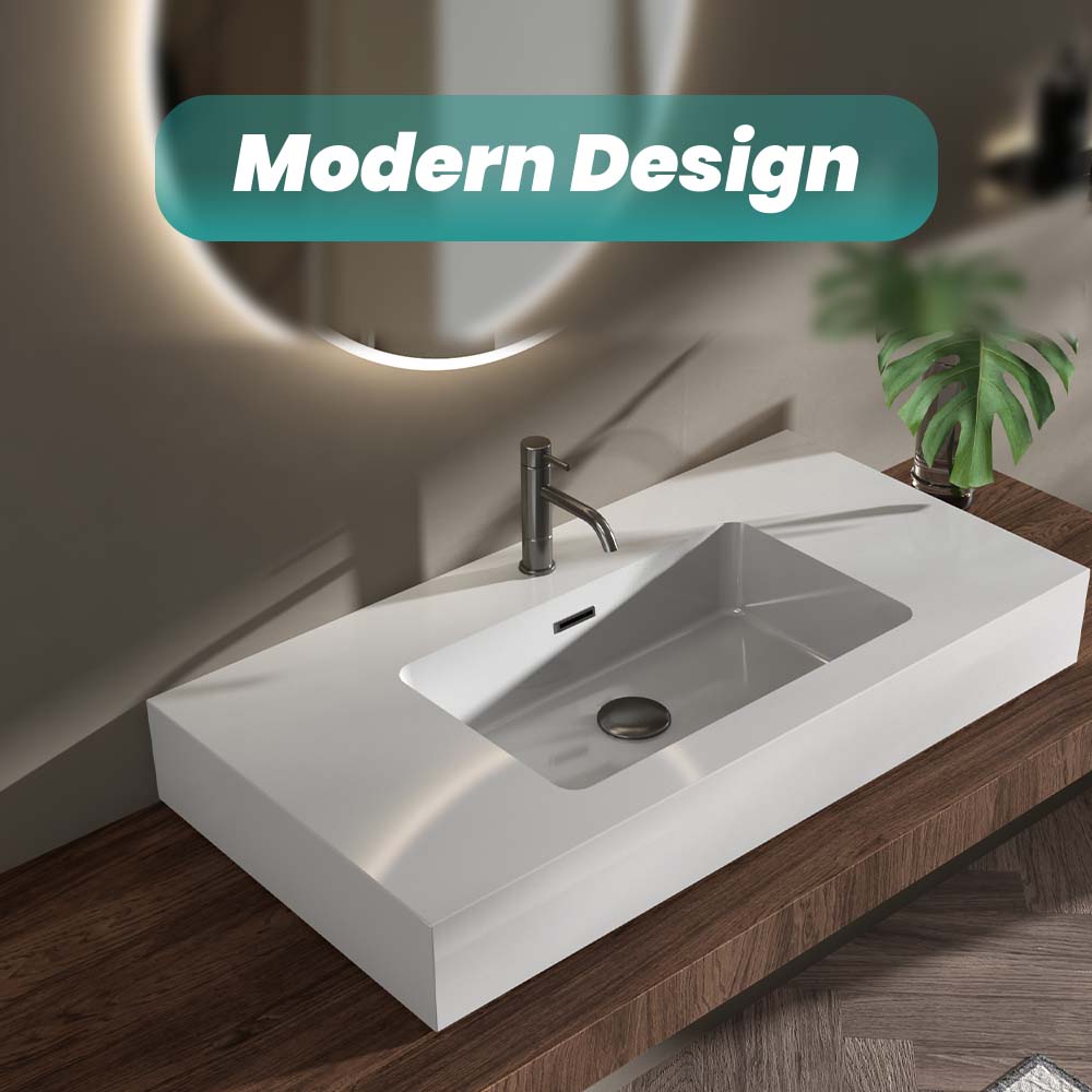Integrated Solid Surface Basin - Glossy White