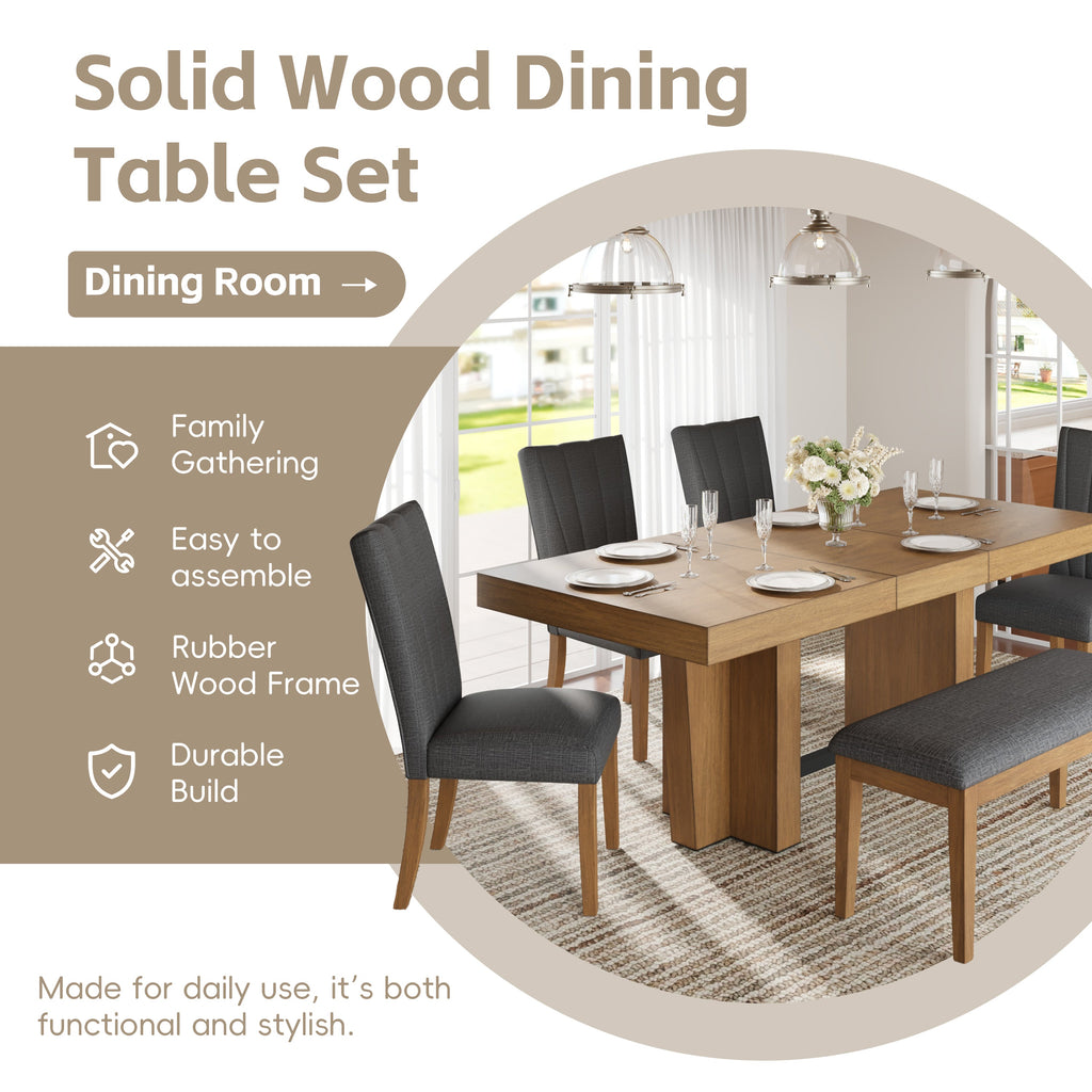 TOPMAX Farmhouse 78.1-Inch Extendable Wood Dining Table Set