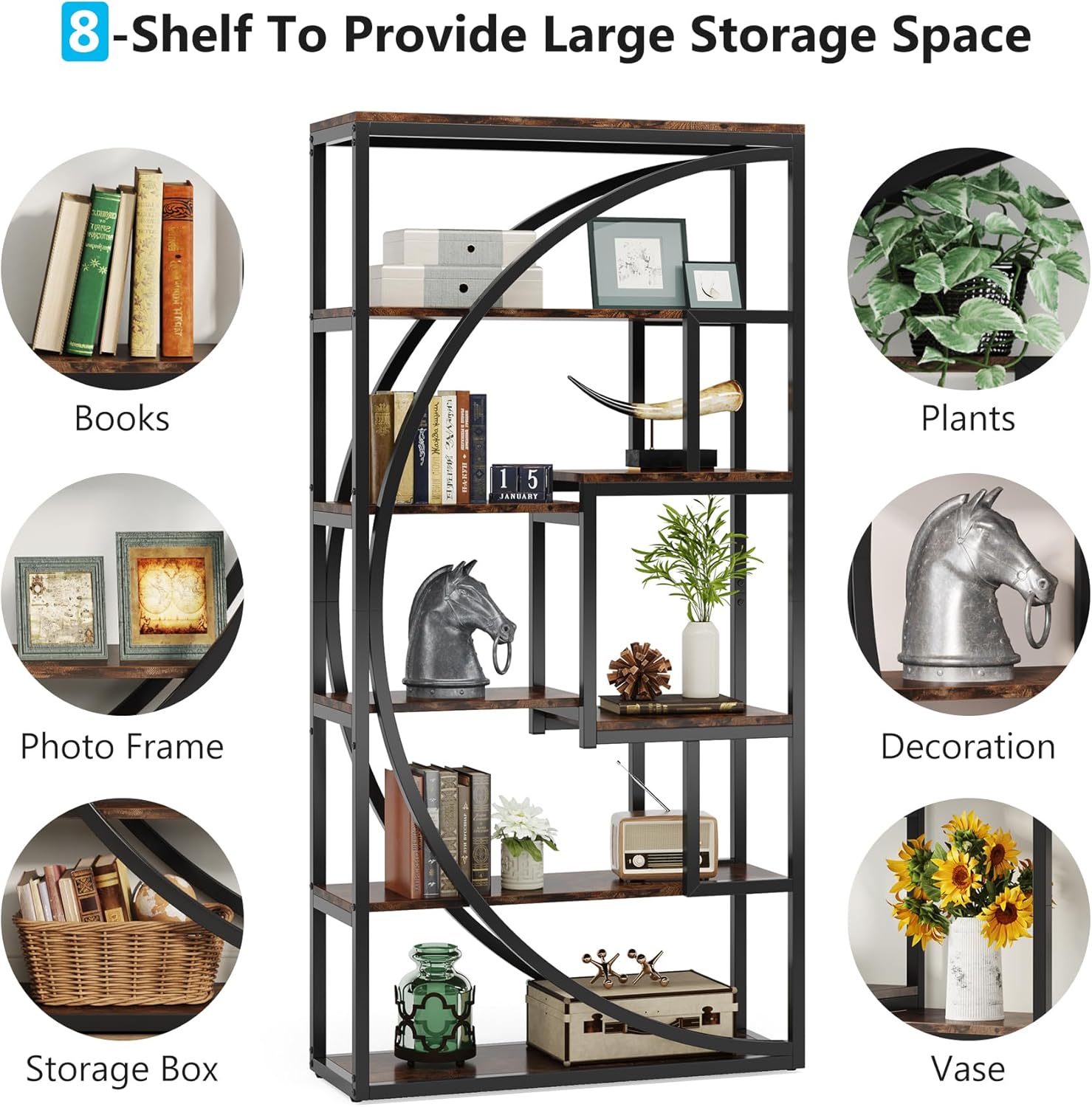 70.47" Height Industrial 5-Tier Rustic Bookcase