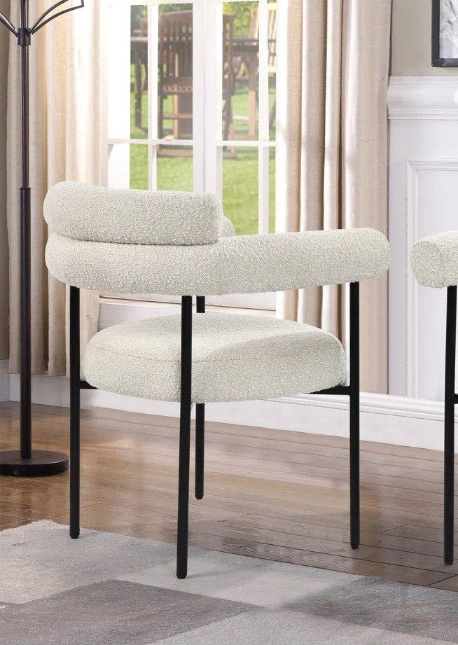 Set of 2 Boucle Fabric Kitchen Dining Chair with Armrest