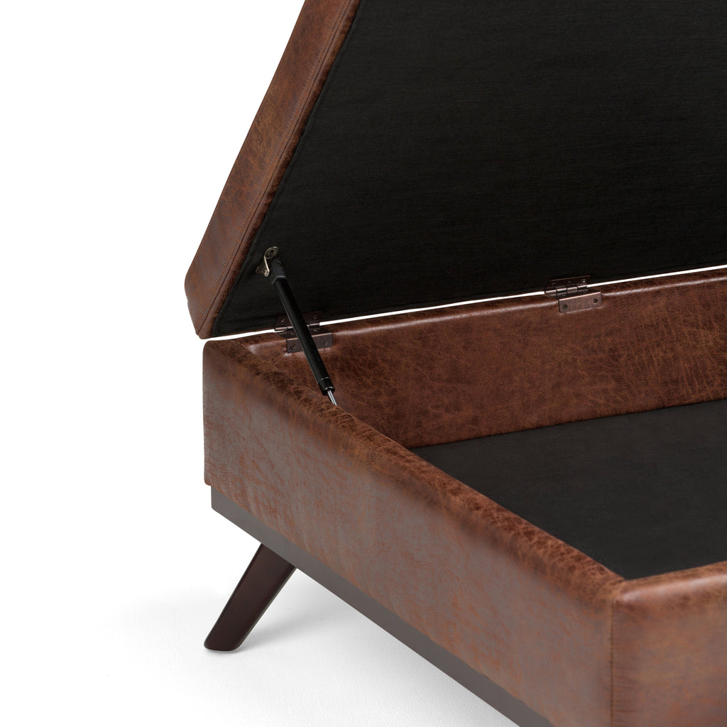 Owen 36 Inch Wide Square Coffee Table Storage Ottoman in Distressed Saddle