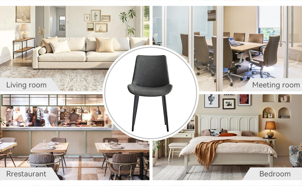 Grey PU Leather & Iron Leg Dining Chairs (2-Piece)