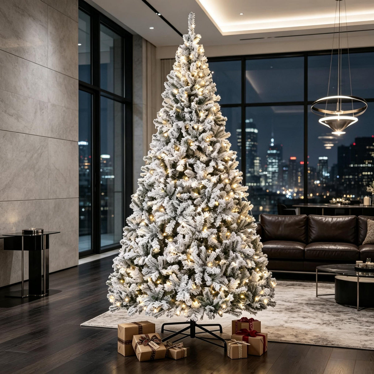 9 ft Pre-Lit Flocked Fraser Fir Artificial Christmas Tree
