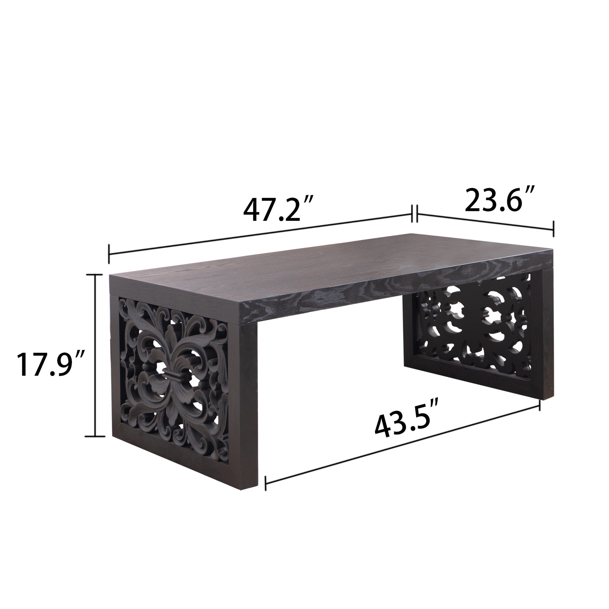 47.2" Solid Black Carved Wood Coffee Table