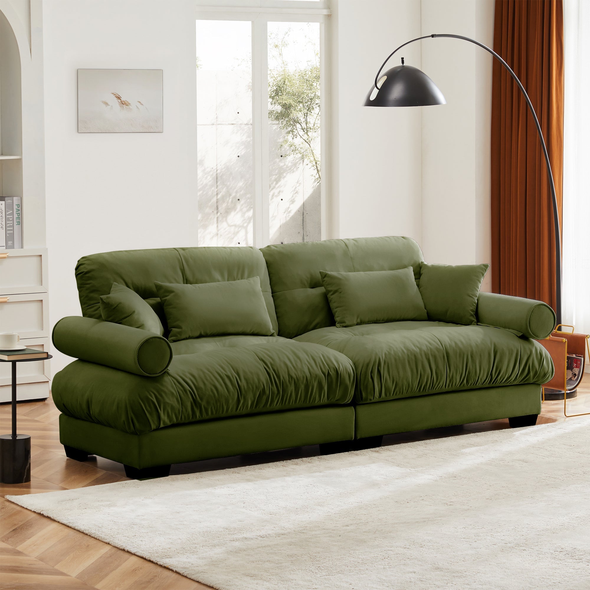 Large Size Modern Two-Seater Sofa with Bolstered Armrests