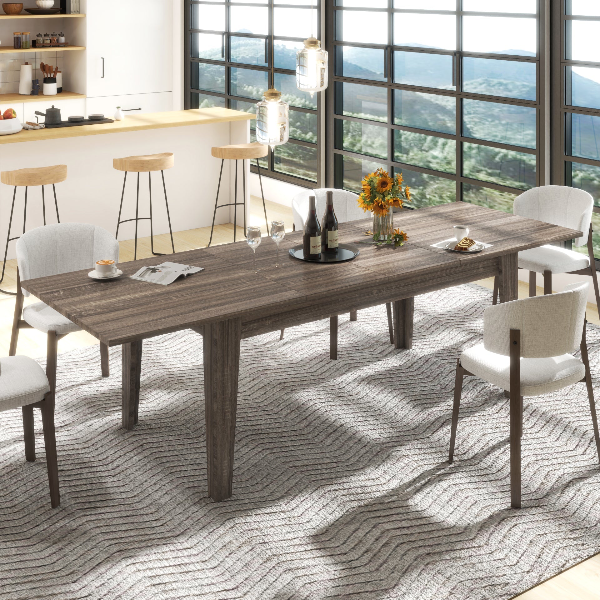 Dining Table - 106.3 in Large Extendable Kitchen Table