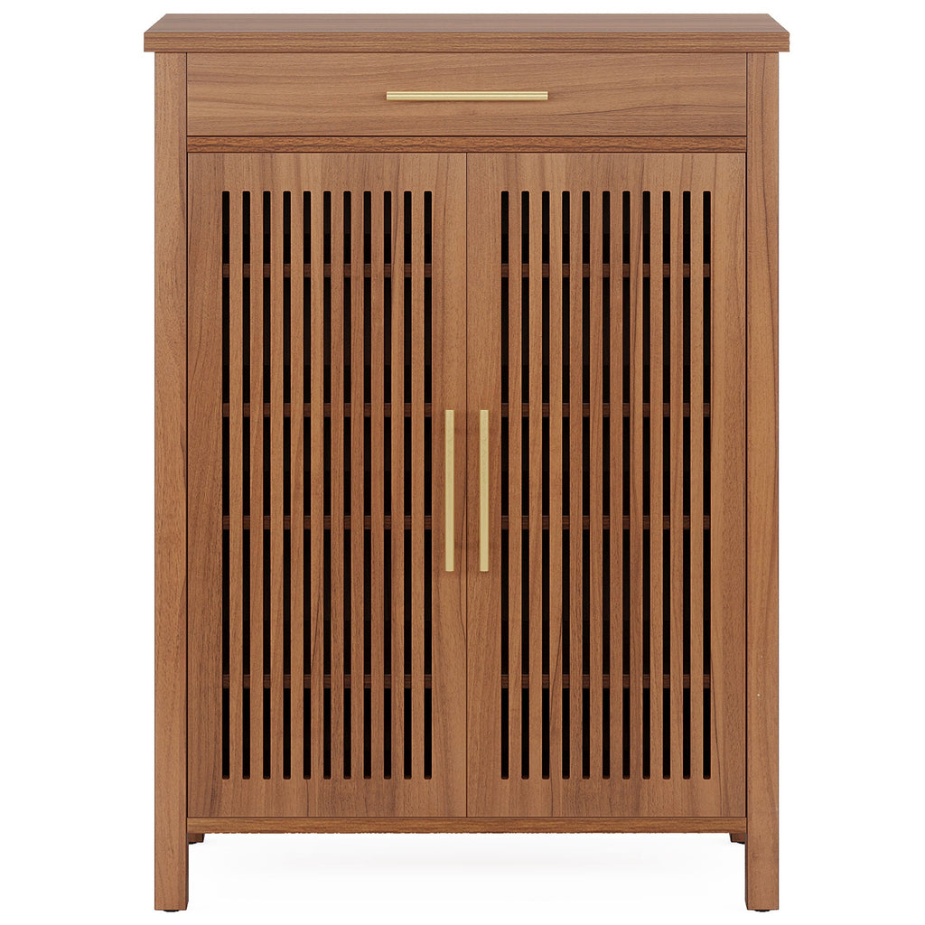 5-Tier Shoe Storage Cabinet with Louvered Doors and Drawer