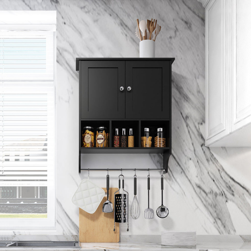 Premium Space Saving Wall Cabinet with 2 Doors in Black