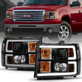 ANZO 2007-2013 Gmc Sierra 1500 Projector Headlight Plank Style Black w/ Clear Lens Amber 111482