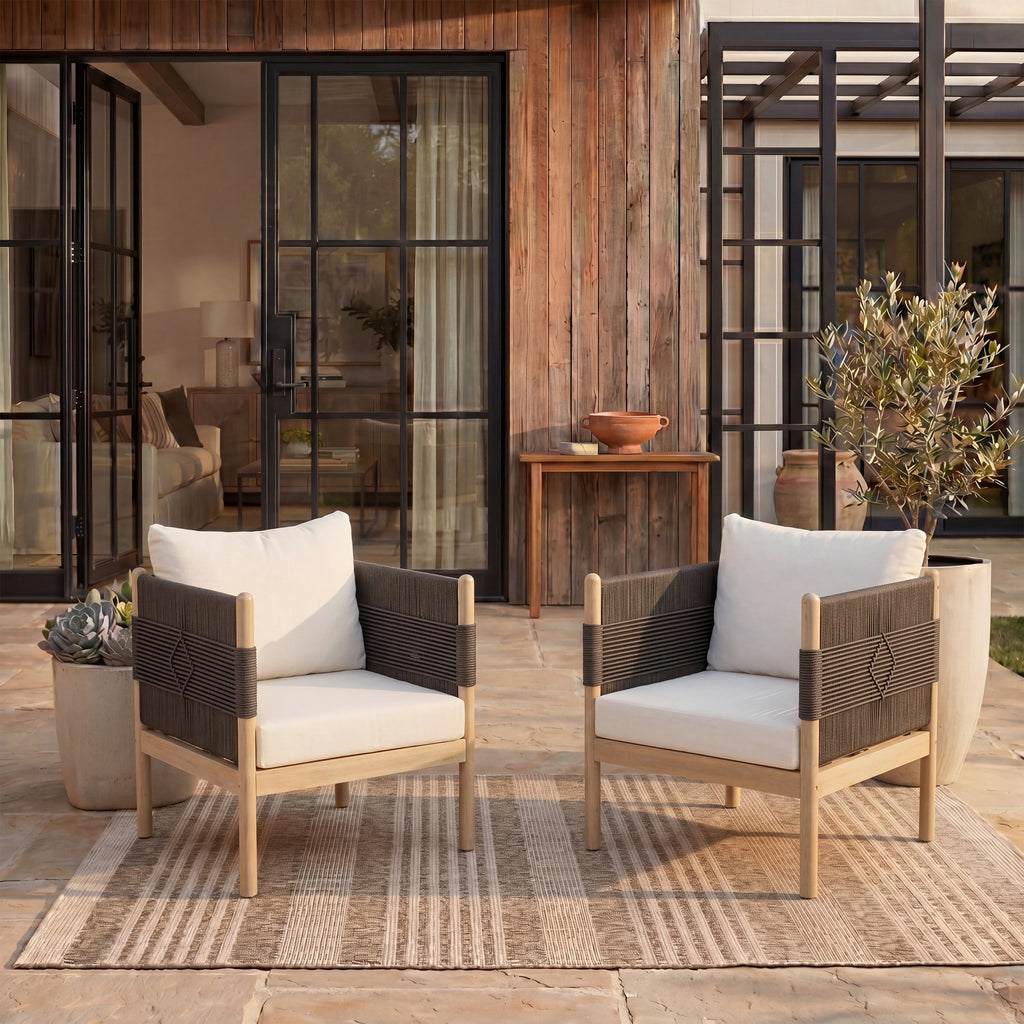 Outdoor Acacia Club Chairs (Set of 2) with Diamond-Pattern