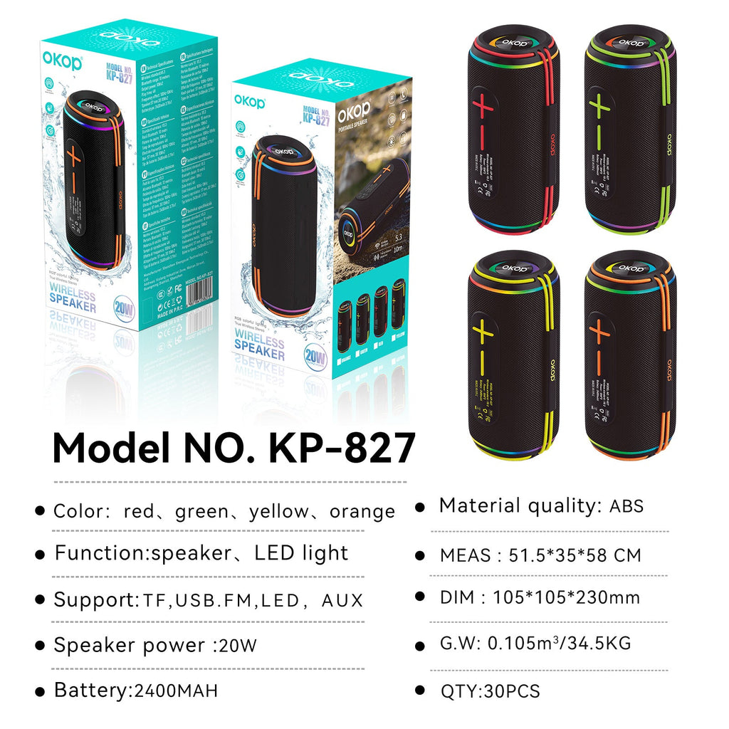 KP-827 Best-Selling Portable Outdoor Bluetooth Speaker High-Power Dual-Driver Stereo Subwoofer With Card Slot And Heavy Bass