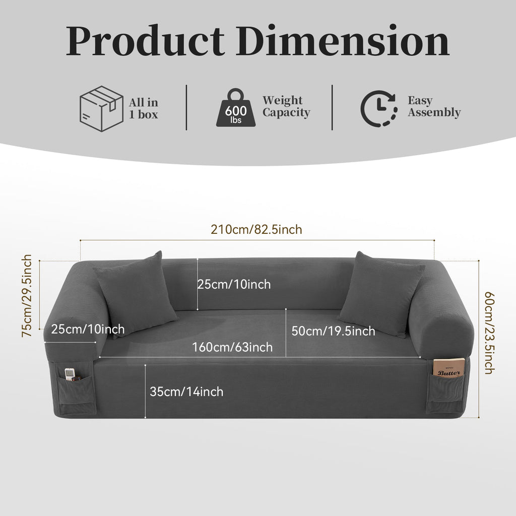 Spring Sofa with High-Quality Fabric, Pillows & Storage