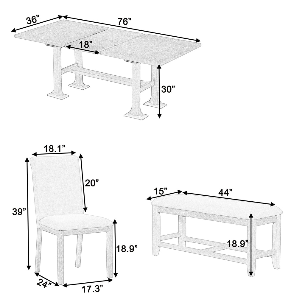 TOPMAX Farmhouse 76-Inch 6-Piece Extendable Dining Table Set