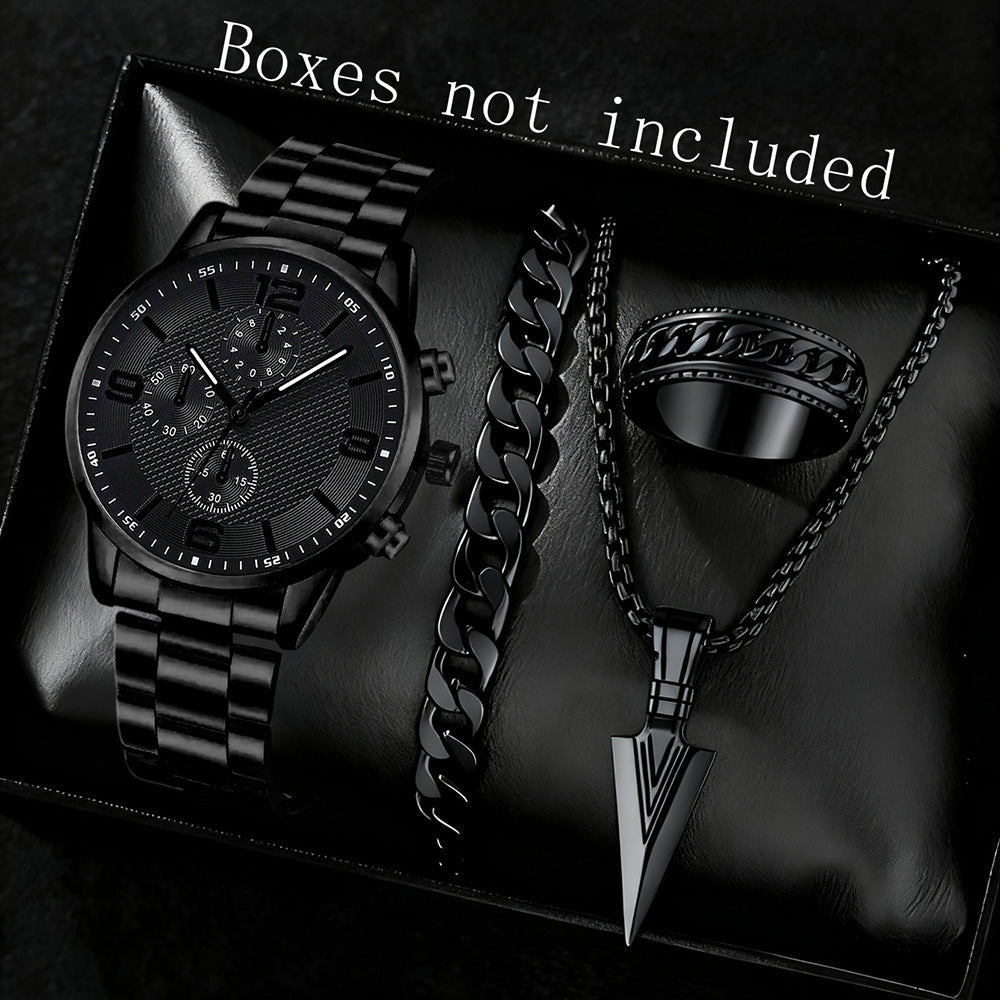 Three-Eye Digital Mens Watch Bracelet And Necklace Set