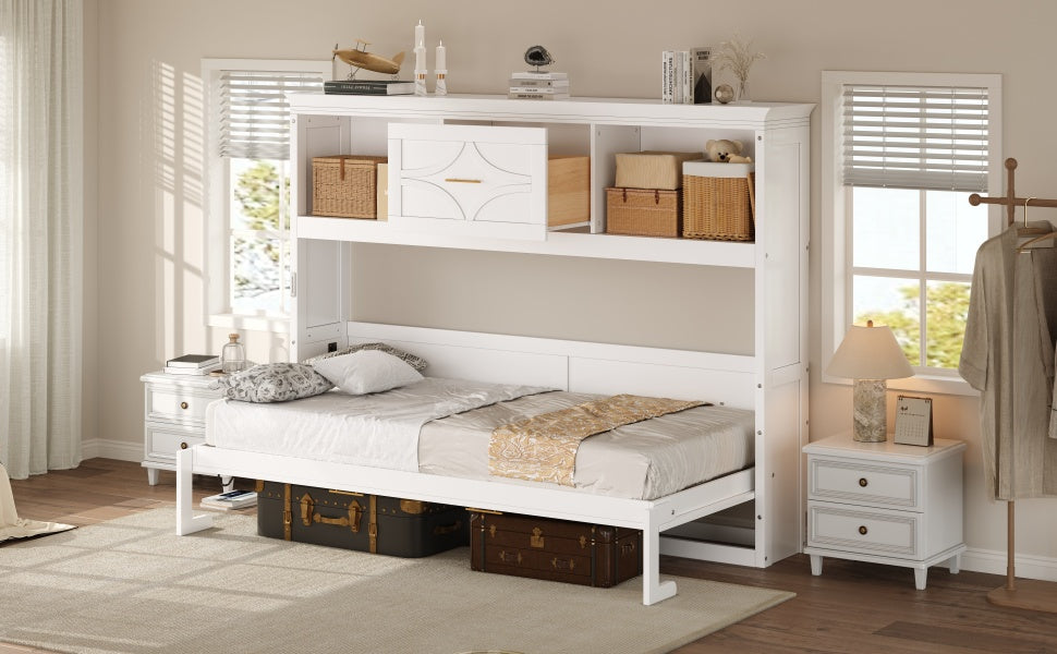 Twin Size Murphy Bed with Charging Station and Drawer
