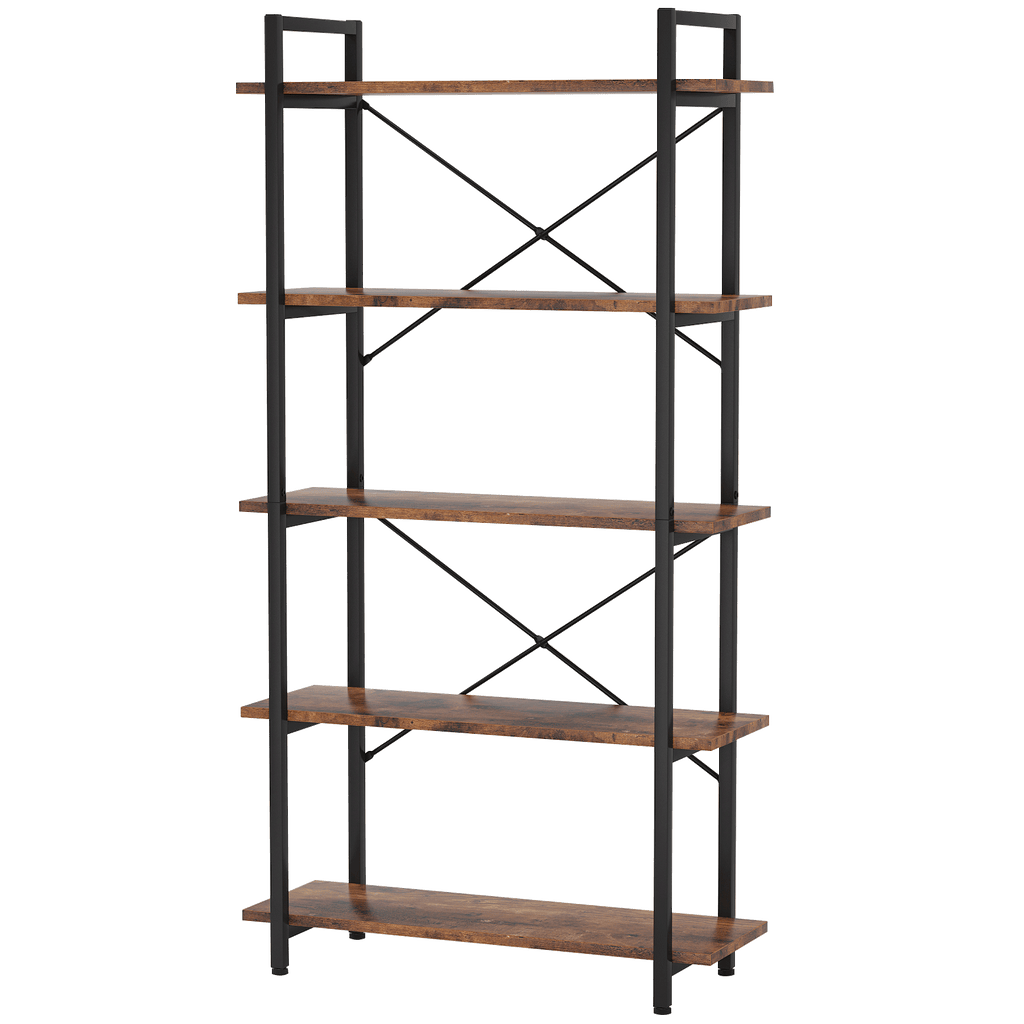 63" Tall 5-Tier Rustic Brown Industrial Bookshelf