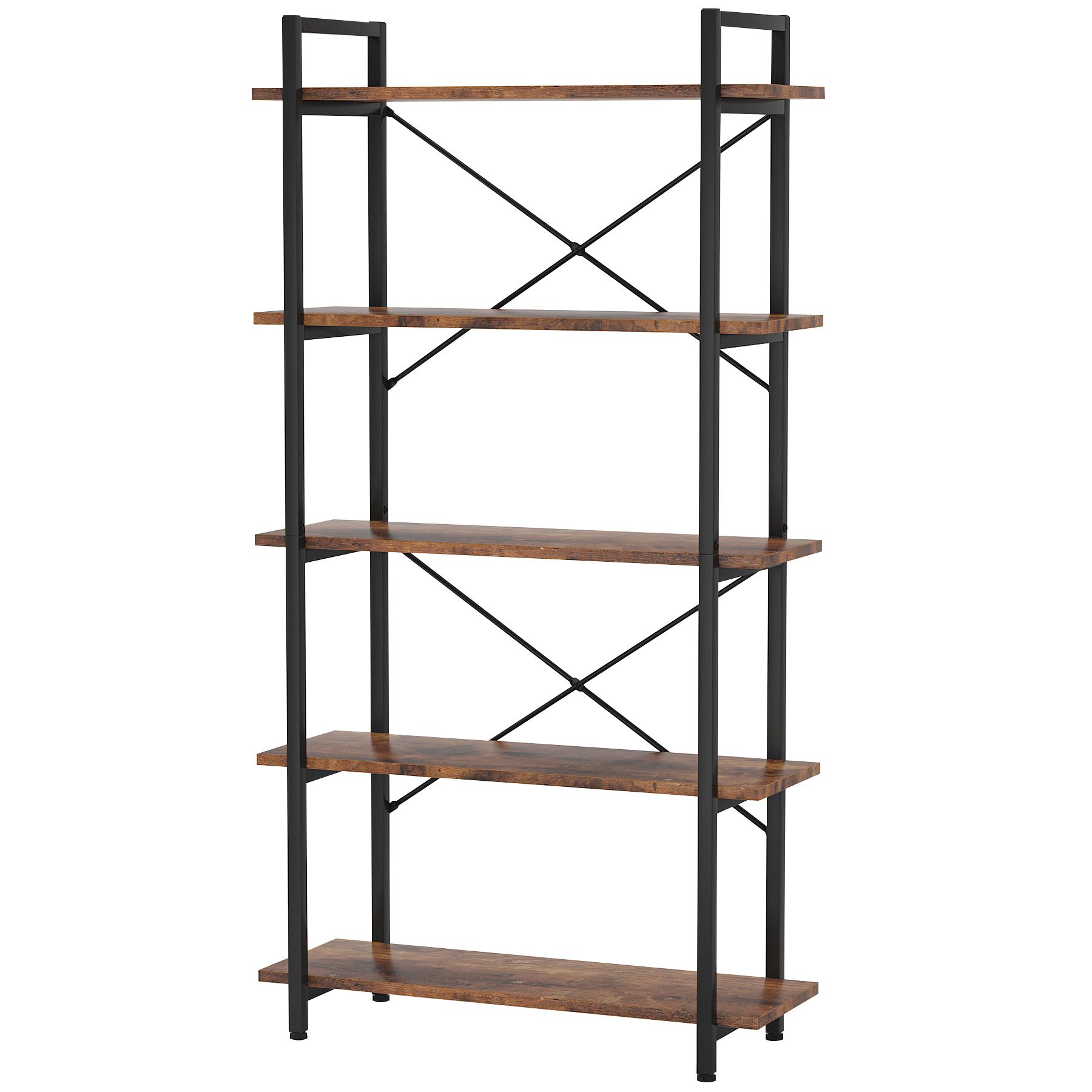 63" Tall 5-Tier Rustic Brown Industrial Bookshelf