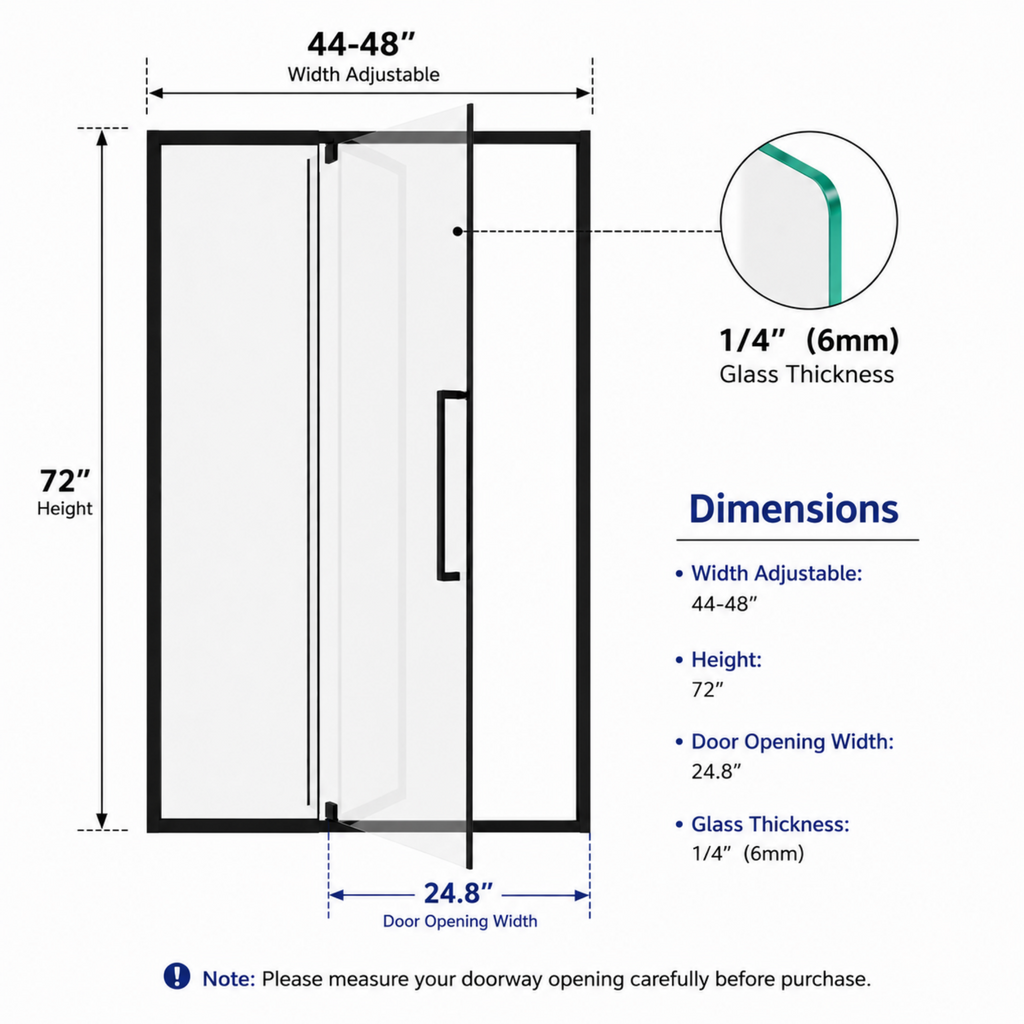 Semi-Frameless Pivot Hinged Glass Shower Door