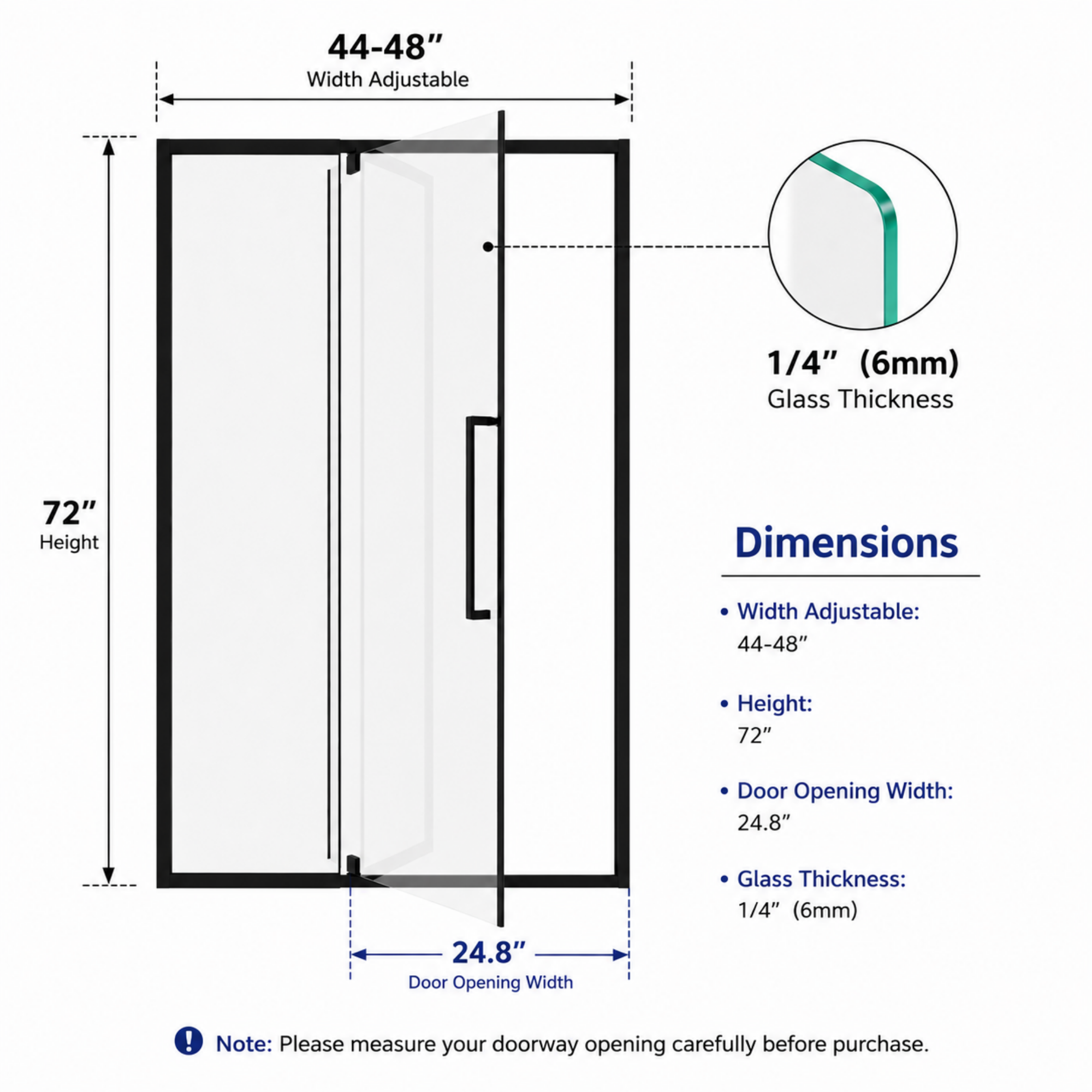 Semi-Frameless Pivot Hinged Glass Shower Door