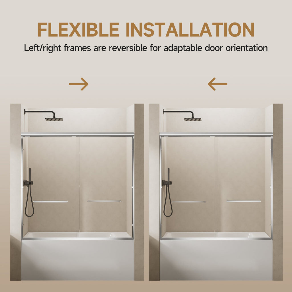 56"-60" W x 57" H Aluminum Frame Double Sliding Shower Door