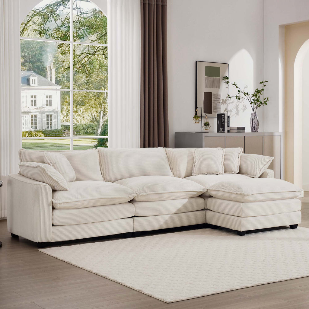 Modular Deep Seat 3-Seat Sofa Couch with Ottoman