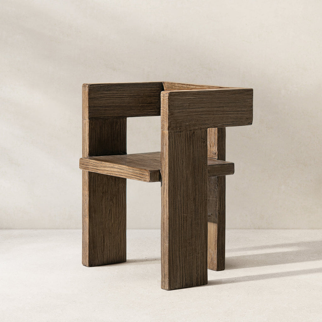 Avenel Solid Reclaimed Elm Sculptural Block Accent Chair