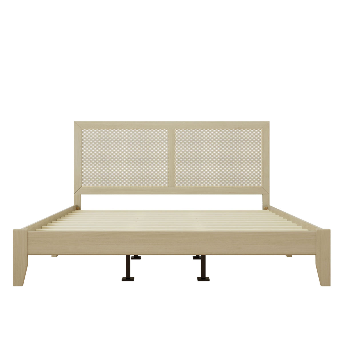 Solid Wood Platform California King Bed With Rattan