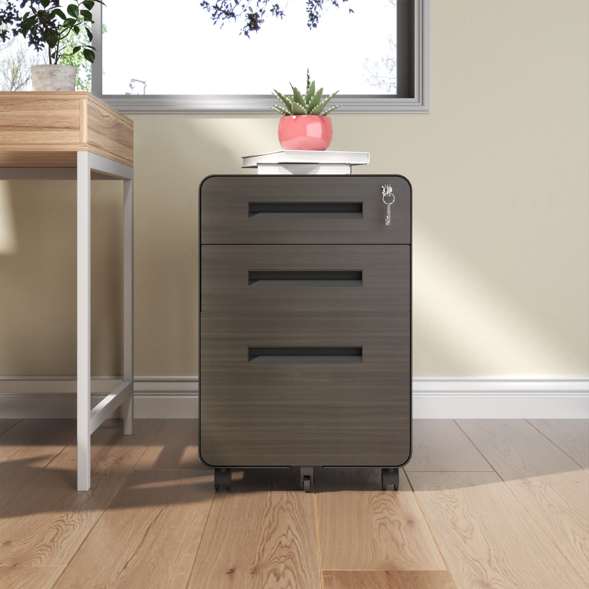 3-Drawer Mobile File Cabinet with Lock