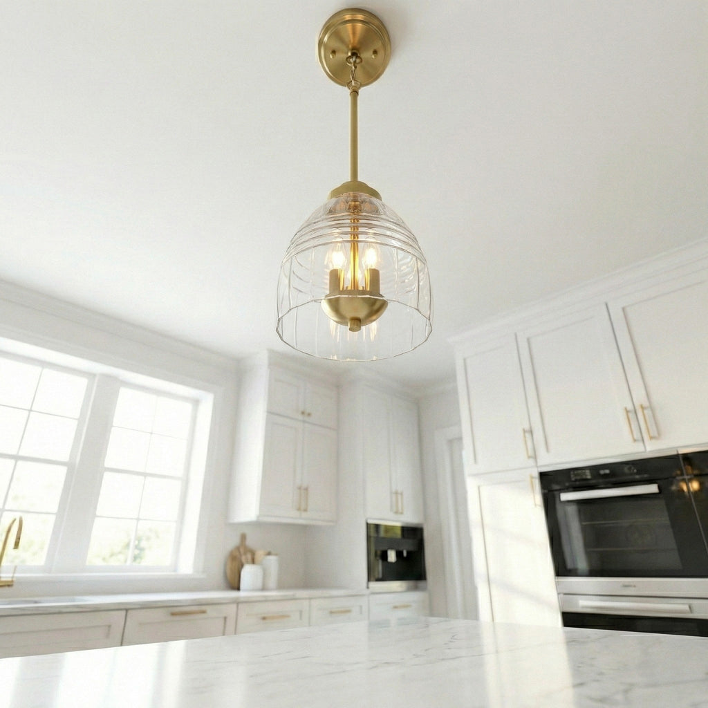 Ember Three Candle Lights Chain Pendant With Clear Glass - Satin