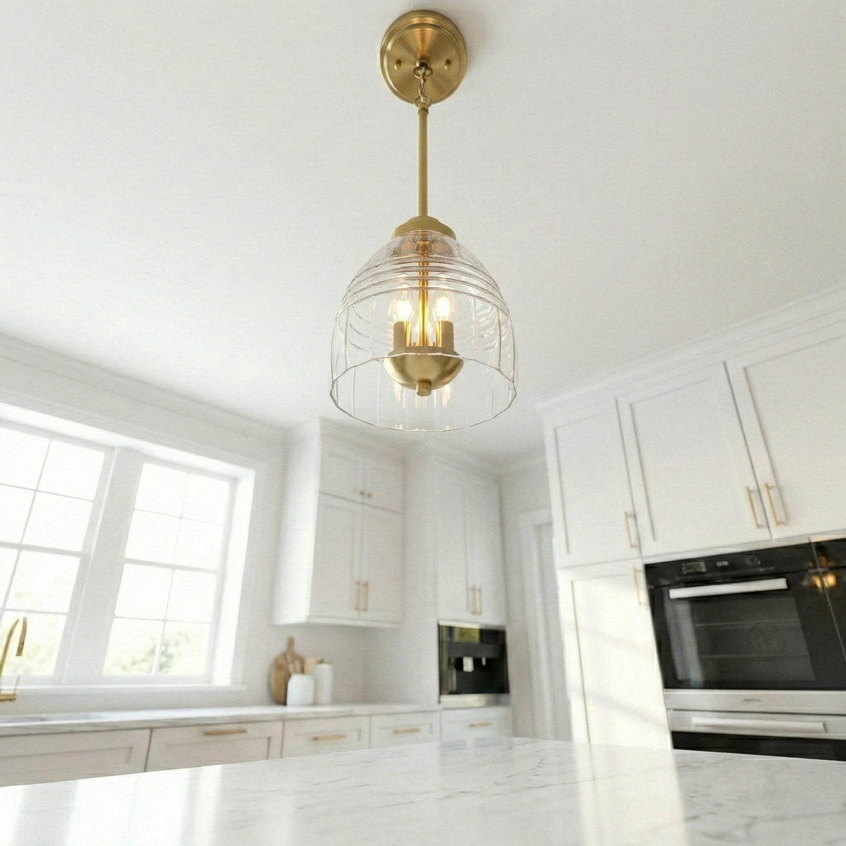 Ember Three Candle Lights Chain Pendant With Clear Glass - Satin