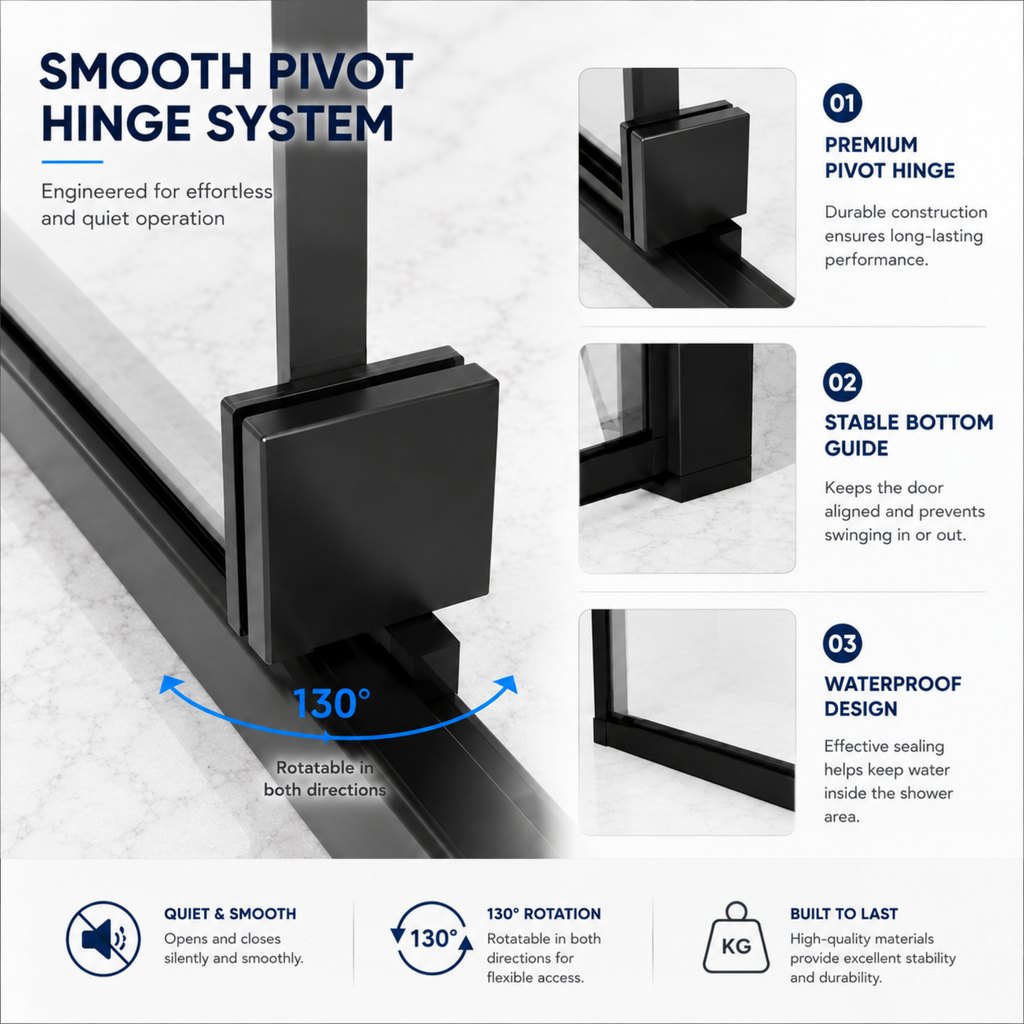 Semi-Frameless Pivot Hinged Glass Shower Door
